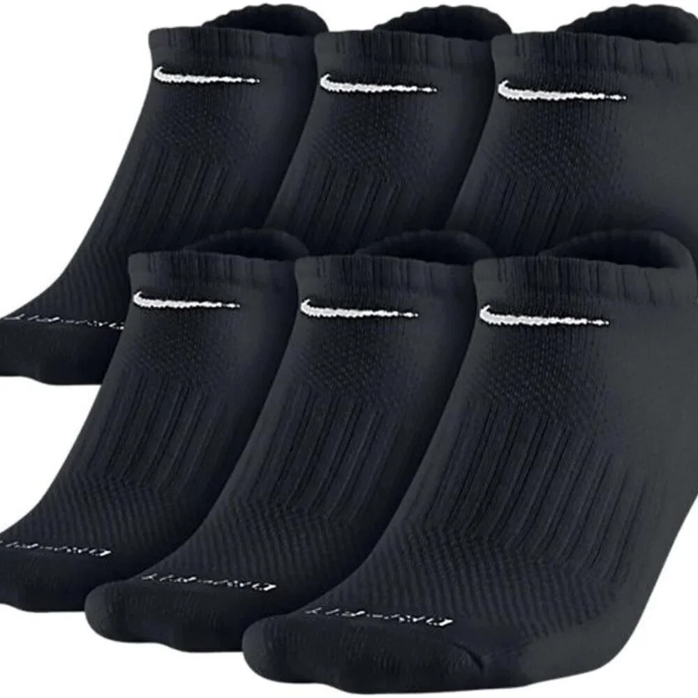 Mens Dri-Fit Cotton No Show Black Socks 6-Pack Size Medium